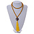 Long Yellow Wood Bead Cotton Tassel Necklace - 90cm L/ 15cm Tassel - view 2
