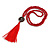 Long Red Wood Bead Cotton Tassel Necklace - 90cm L/ 15cm Tassel - view 3