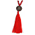 Long Red Wood Bead Cotton Tassel Necklace - 90cm L/ 15cm Tassel - view 4