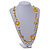 Long Yellow Pearl, Shell and Resin Ring with Silver Tone Chain Necklace - 104cm Long - view 2