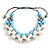 White/ Light Blue/ Grey Resin Beaded Cotton Cord Necklace - 40cm L - Adjustable up to 48cm L - view 3