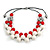White/ Red/ Grey Resin Beaded Cotton Cord Necklace - 40cm L - Adjustable up to 48cm L - view 3