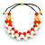 White/ Orange/ Yellow Resin Beaded Cotton Cord Necklace - 40cm L - Adjustable up to 48cm L