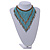 Statement Glass Bead Bib Style/ Fringe Necklace In Light Blue/ Bronze - 40cm Long/ 17cm Front Drop - view 2