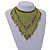 Statement Glass Bead Bib Style/ Fringe Necklace In Lime Green/ Bronze - 40cm Long/ 17cm Front Drop - view 2