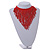 Statement Glass Bead Bib Style/ Fringe Necklace In Brick Red - 40cm Long/ 17cm Front Drop - view 3