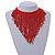 Statement Glass Bead Bib Style/ Fringe Necklace In Brick Red - 40cm Long/ 17cm Front Drop - view 2