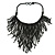 Statement Glass Bead Bib Style/ Fringe Necklace In Black - 40cm Long/ 17cm Front Drop