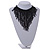 Statement Glass Bead Bib Style/ Fringe Necklace In Black - 40cm Long/ 17cm Front Drop - view 2