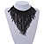 Statement Glass Bead Bib Style/ Fringe Necklace In Black - 40cm Long/ 17cm Front Drop - view 3