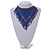 Statement Glass Bead Bib Style/ Fringe Necklace In Blue/ Bronze - 40cm Long/ 17cm Front Drop - view 2