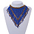 Statement Glass Bead Bib Style/ Fringe Necklace In Blue/ Bronze - 40cm Long/ 17cm Front Drop - view 3