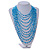 Statement Long Layered Multistrand Glass Bead and Semiprecious Stone Necklace In Light Blue - 86cm Long - view 2