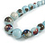 Light Blue Patterned Ceramic/ Clay Bead Brown Silk Cords Necklace - Adjustable - 60cm to 70cm Long - view 9