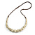 Cream Patterned Ceramic/ Clay Bead Brown Silk Cords Necklace - Adjustable - 60cm to 70cm Long - view 6