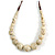 Cream Patterned Ceramic/ Clay Bead Brown Silk Cords Necklace - Adjustable - 60cm to 70cm Long - view 2