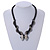 Austrian Crystal 'Double Snake' Black Leather Cord Necklace In Gunmetal - 46cm L/ 8cm Ext - view 2