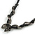 Austrian Crystal 'Double Snake' Black Leather Cord Necklace In Gunmetal - 46cm L/ 8cm Ext - view 8