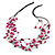 Fuchsia Nugget Multistrand Cotton Cord Necklace - 58cm L - view 3