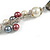 Antique White/ Grey/ Brown Shell and Glass Beads Long Necklace in Silver Tone Metal  - 80cm Long - view 4