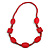 Red Oval/ Square Wooden and Glass Beads Necklace - 64cm Long