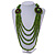 Layered Multistrand Lime Green Wood Bead Black Cord Necklace - 100cm L - view 2