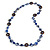 Dark Blue Shell, Brown Wood Ring and Neon Blue Glass Beads Necklace - 80cm Long - view 3