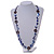 Dark Blue Shell, Brown Wood Ring and Neon Blue Glass Beads Necklace - 80cm Long - view 2