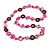 Fuchsia Shell, Brown Wood Ring and Pink Glass Beads Necklace - 80cm Long - view 3