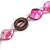 Fuchsia Shell, Brown Wood Ring and Pink Glass Beads Necklace - 80cm Long - view 4
