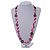 Fuchsia Shell, Brown Wood Ring and Pink Glass Beads Necklace - 80cm Long - view 2