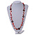 Red Shell, Brown Wood Ring and Brick Red Glass Beads Necklace - 80cm Long - view 2