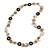 Antique White Shell, Brown Wood Ring and White Glass Beads Necklace - 80cm Long - view 3