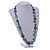Teal Blue Shell, Brown Wood Ring and Light Blue Glass Beads Necklace - 80cm Long - view 2