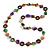 Multicoloured Shell, Brown Wood Ring and Glass Beads Necklace - 80cm Long