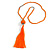Orange Glass Bead Cotton Tassel Necklace - 72cm L/ 14cm Tassel