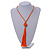 Orange Glass Bead Cotton Tassel Necklace - 72cm L/ 14cm Tassel - view 2