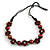 Long Red/ Black/ Gold Wood Floral Necklace On Black Cotton Cord - 84cm L Adjustable - view 5