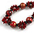 Long Red/ Black/ Gold Wood Floral Necklace On Black Cotton Cord - 84cm L Adjustable - view 3