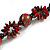 Long Red/ Black/ Gold Wood Floral Necklace On Black Cotton Cord - 84cm L Adjustable - view 4