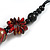 Long Red/ Black/ Gold Wood Floral Necklace On Black Cotton Cord - 84cm L Adjustable - view 6