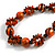 Long Orange/ Black/ Gold Wood Floral Necklace On Black Cotton Cord - 84cm L Adjustable - view 3
