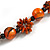Long Orange/ Black/ Gold Wood Floral Necklace On Black Cotton Cord - 84cm L Adjustable - view 4