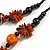 Long Orange/ Black/ Gold Wood Floral Necklace On Black Cotton Cord - 84cm L Adjustable - view 5
