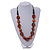 Long Orange/ Black/ Gold Wood Floral Necklace On Black Cotton Cord - 84cm L Adjustable - view 2