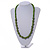 Lime Green Wood Bead with Silver Tone Wire Element Necklace - 66cm Length - view 2