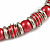 Red Acrylic Bead and Metal Ring Stretch Necklace In Silver Tone - 38cm L - view 3