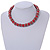 Red Acrylic Bead and Metal Ring Stretch Necklace In Silver Tone - 38cm L - view 2