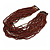 Statement Multistrand Brown Glass Bead Necklace with Wood Closure - 60cm Long - view 5