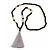 Statement Black Faux Tree Seed and Transparent Acrylic Bead Necklace with Light Grey Silk Tassel - 94cm L/ 10cm Tassel